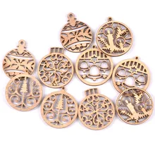 10 Pcs Campuran Diukir Natal Bola Potongan Kayu DIY Kerajinan Kayu Yang Belum Selesai Hiasan Rumah Dekorasi Scrapbooking M1855(China)