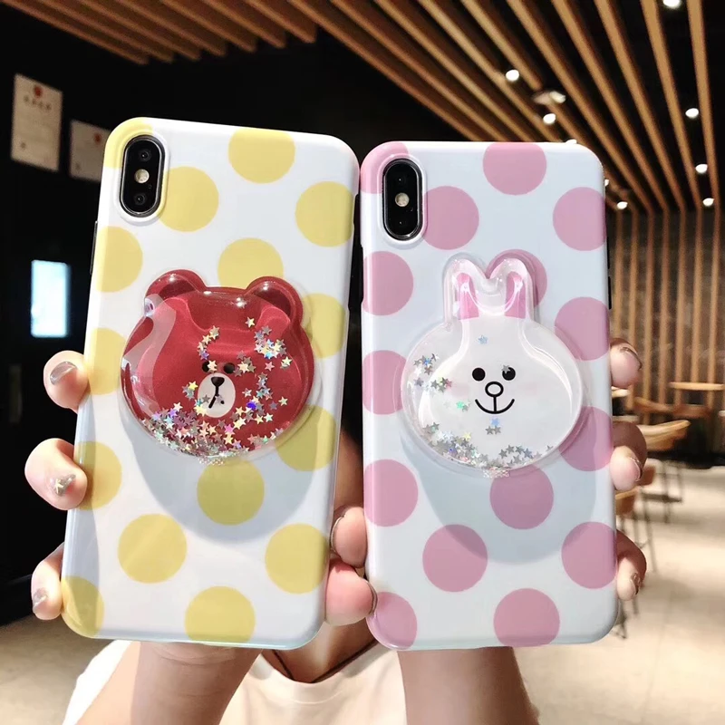 GYPHCA Polka Dot Phone Case For iphone 6 7 8 plus Bear and Bunny Liquid quicksand Flowing X XR XsMax Cover |