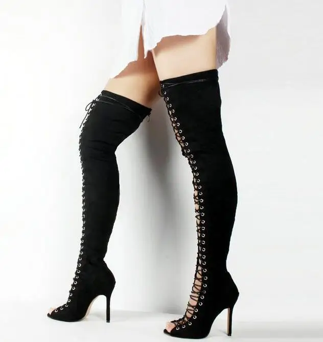 

Hot Selling Gladiator Cross Tied Lace up Women Shoes in Pointed toe High Heels Solid Color Summer Over the Knee Boots Sexy