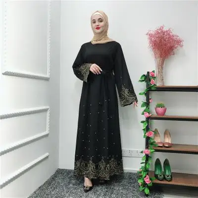 Vestidos Рамадан кафтан абайя, арабское мусульманское платье кафтан марокаин кафтан Турция хиджаб ИД платья халат Musulmane Longue - Цвет: Черный