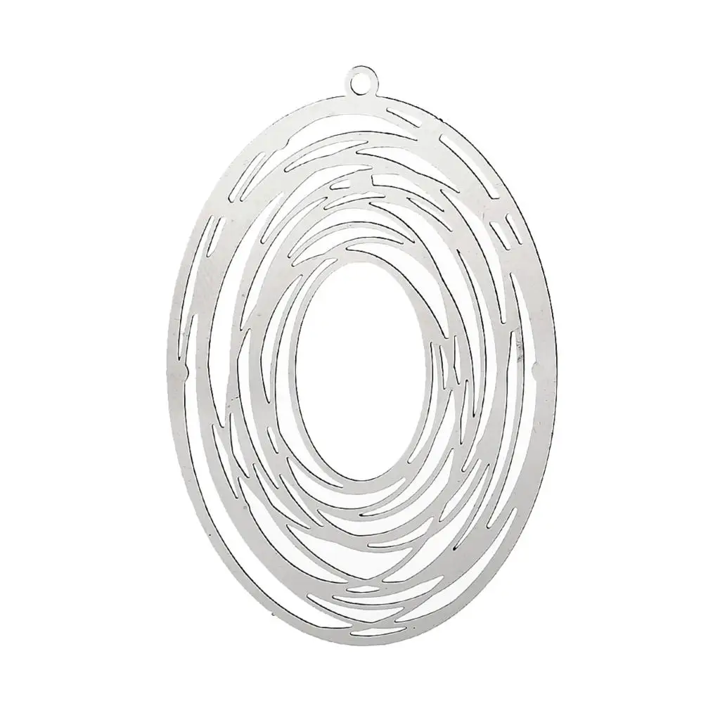 

DoreenBeads Stainless Steel Charm Pendants Oval Silver Tone Circle Hollow 57mm(2 2/8") x 40mm(1 5/8"), Thickness: 0.3mm, 10 PCs