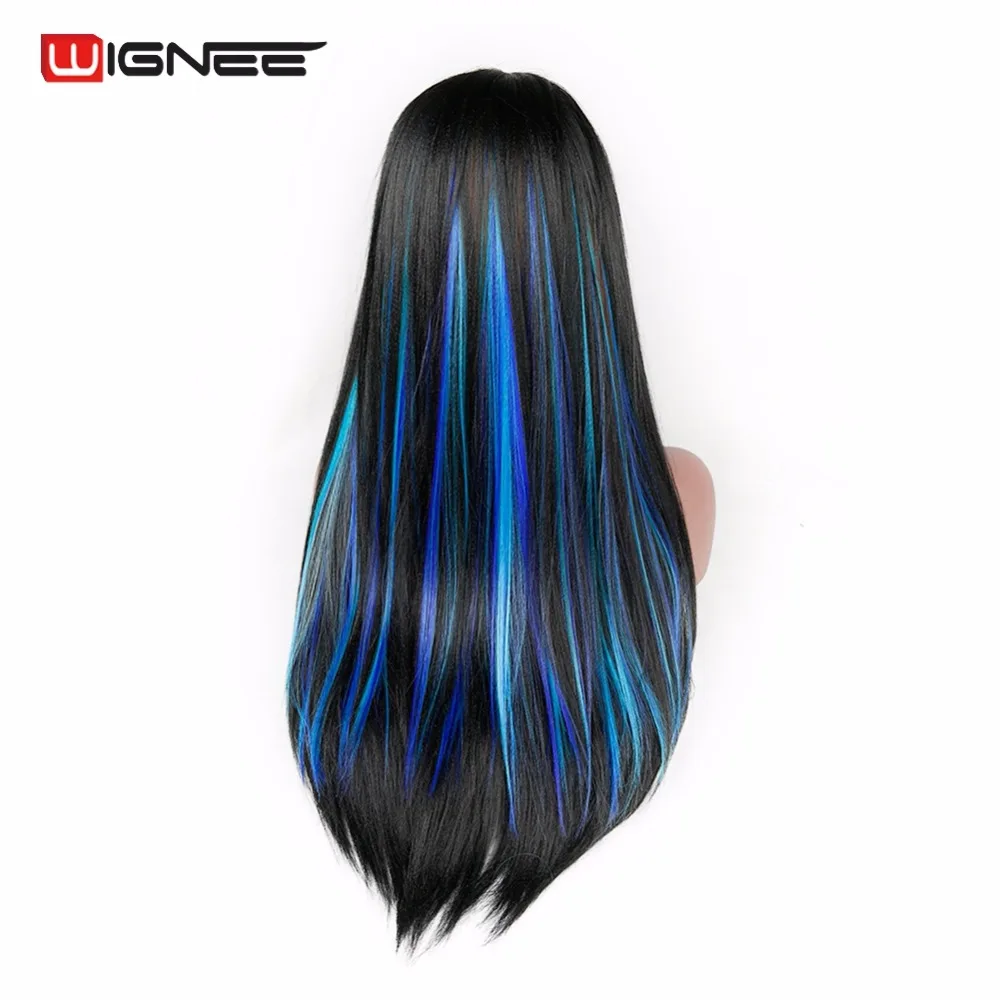 Wignee 5 Clip In Hair Extension Heat Resistant Synthetic Fiber Mixed Colorful Grey/Blue Halloween Hair Piece For Africa American