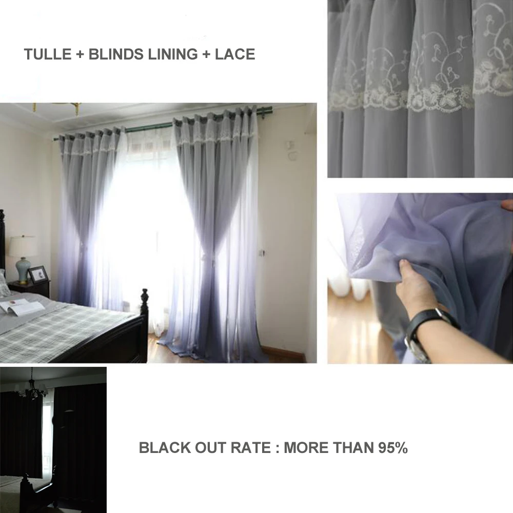 GIGIZAZA изменение цвета Градиент Синий окна занавес высокий черный из двойной слой тюль+ черный из подкладки ткань для гостиной