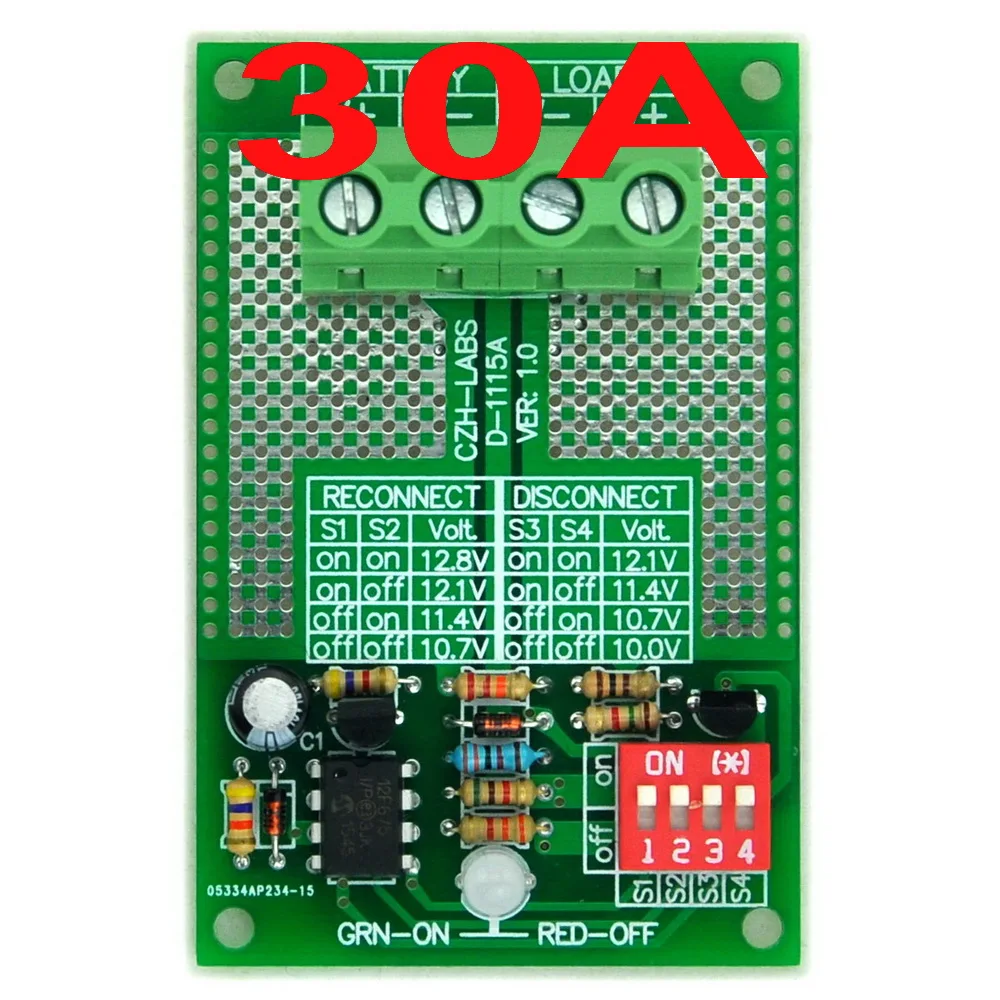 

Low Voltage Disconnect Module LVD, 12V 30Amp, Based on MCU and MOSFET.