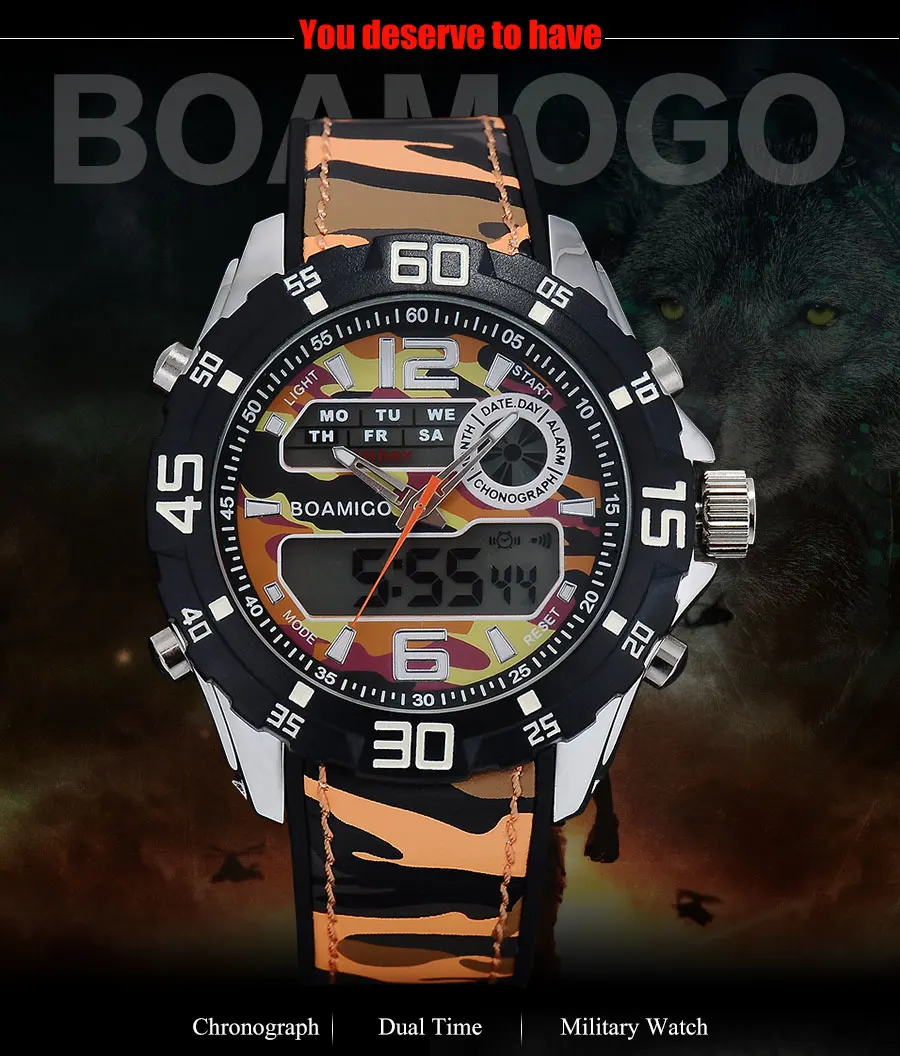BOAMIGO Brand Fashion Dual Display Watches Mens Sports Watch Rubber Band Digital Analog LED Wristwatch Gift Clock 30M Waterproof (1)