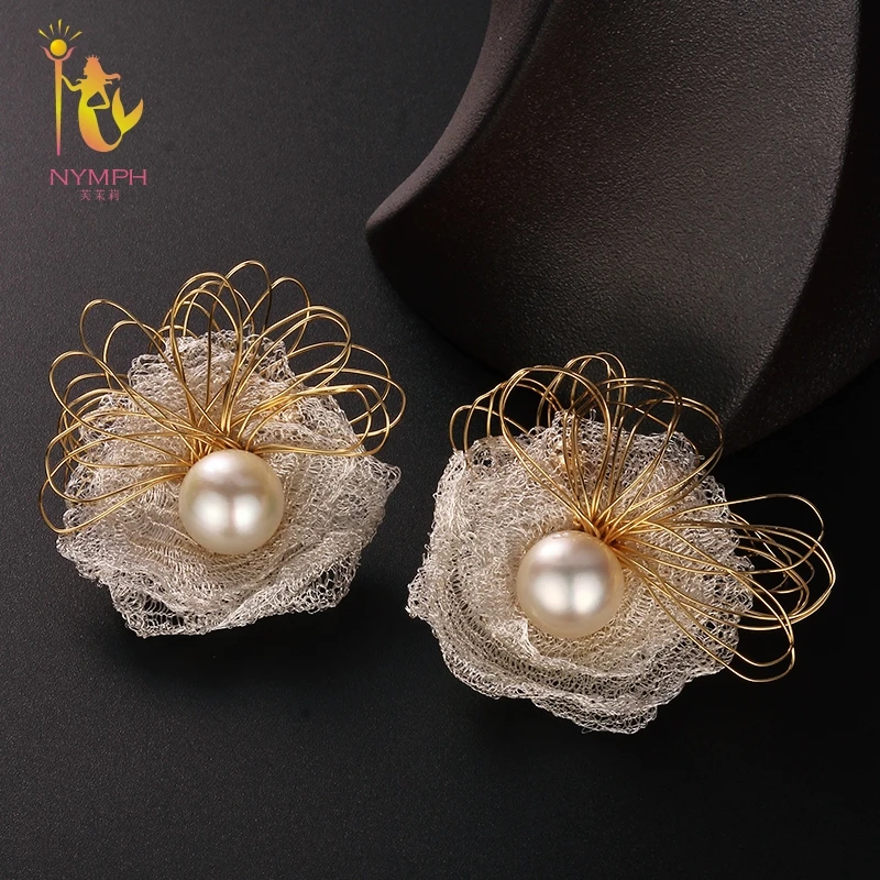 

[NYMPH] Natural Southsea Golden Pearls Earrings Fine Jewelry 12-13mm Round Natural Pearl Earrings Women Gift For Party Lace E306