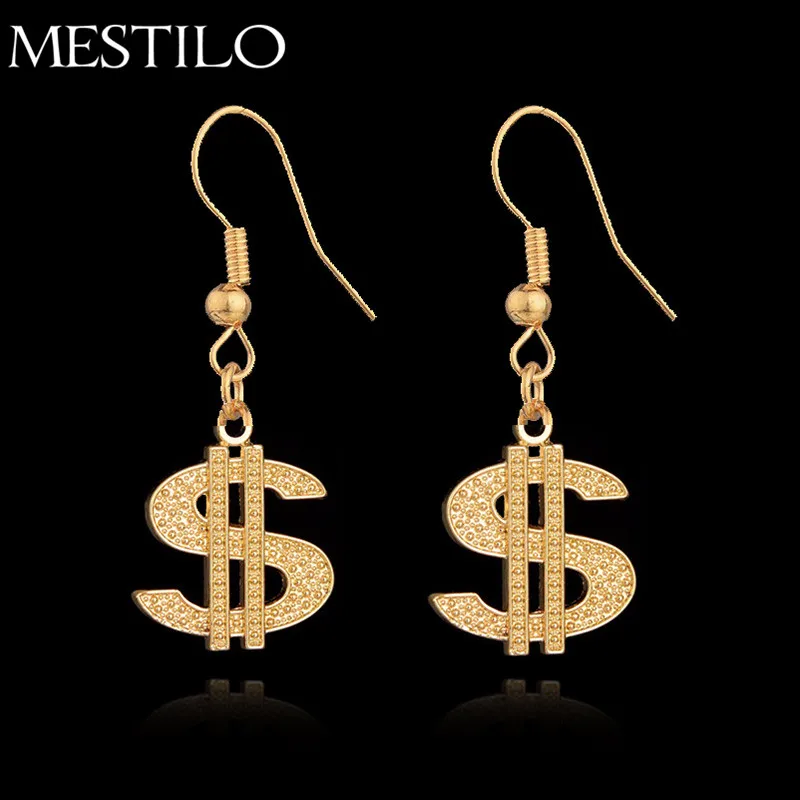 

Trendy Hip Hop Gold Color US Dollar Money $ Earrings For Women Fashion Punk Statement Long Drop Earrings Ethiopian Dubai Jewelry