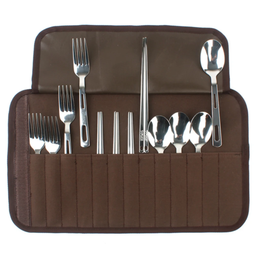 

Tableware Dinnerware BBQ Utensil Camping Bag Chopstick Hiking Durable Outdoor Cooking Tools Stainless Steel Travel Cutlery Spoon