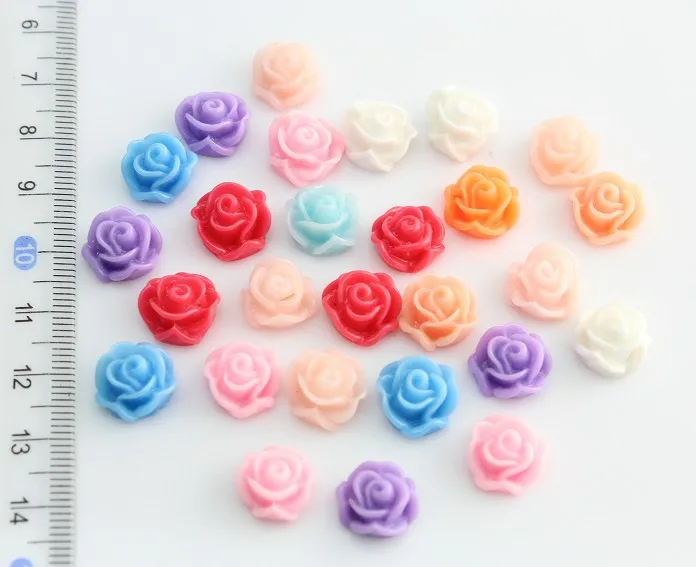 

250pcs small 12mm rose blossom resin cabochons pastel decoden assorted kawaii elegant rosette resin roses