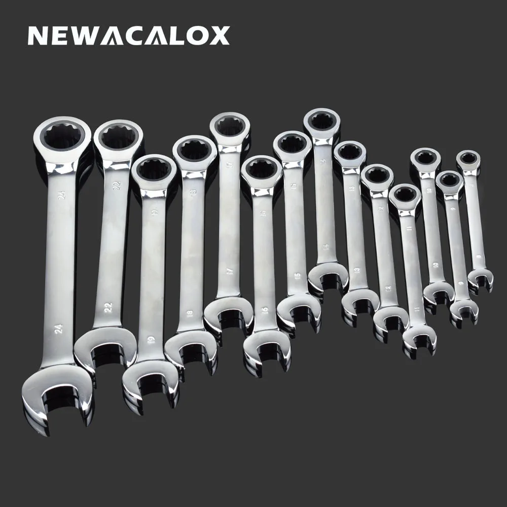 

NEWACALOX Professional Multi Function Fixed Head Ratchet Wrench Combination Universal Wrench for Car Repair Tools 14 pcs/lot