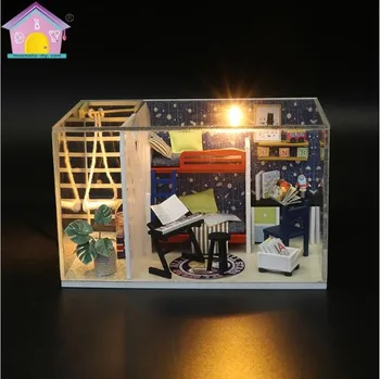 

S901 Cute Dollhouse Diy boys bedroom Casa De Boneca Wooden Miniature House with Furniture Model Building Kits Birthday Gifts