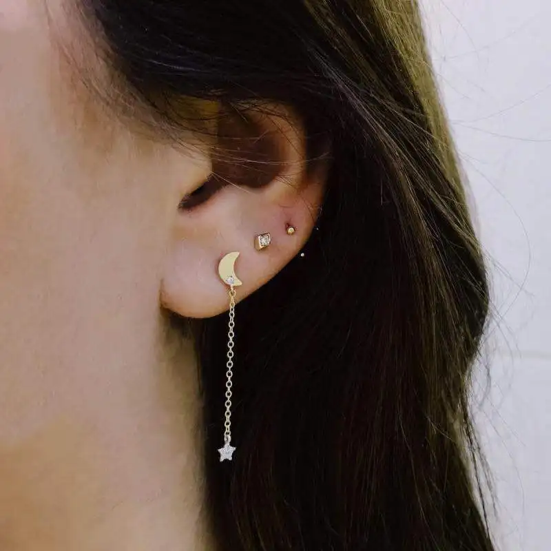 

3 Pcs/set Simple Earring Female Stud Earring Moon Star Crystal Gold Long Earring Set Women Wedding Party Jewelry Accessories