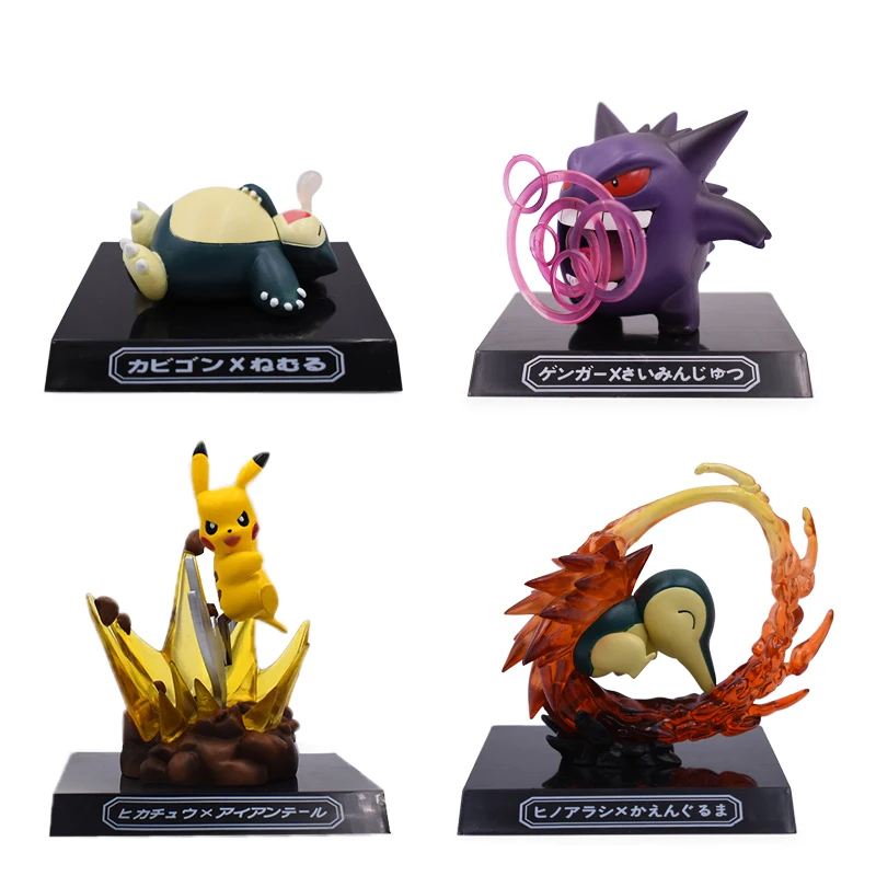 

4 Styles Anime Cute GK Pikachu Snorlax Gengar Cyndaquil Figurine PVC Action Figure Dolls Collection Model Christmas Gift Toy
