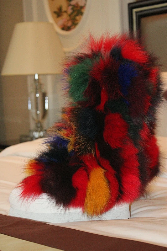 

2018 European and American Autumn Winter fashion special mixed color fox fur half boots height increasing strap warm snow boots