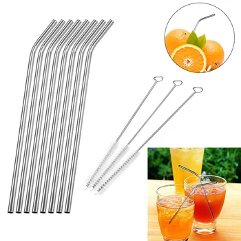 

4/6/8pcs Metal Straw Reusable Drinking Stainless Steel Straw with Cleaner Brush for Mugs Bar Accessories dropshipping