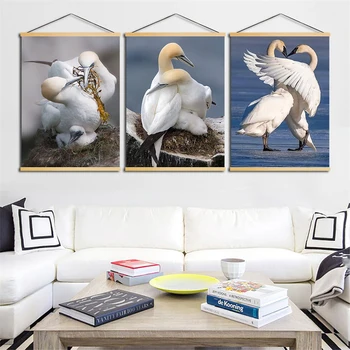 

Wall Art Painting Anmal Nordic Style Print Canvas Modern Swan Solid Wood Hanging Scrolls Poster for Living Room Home Decoration
