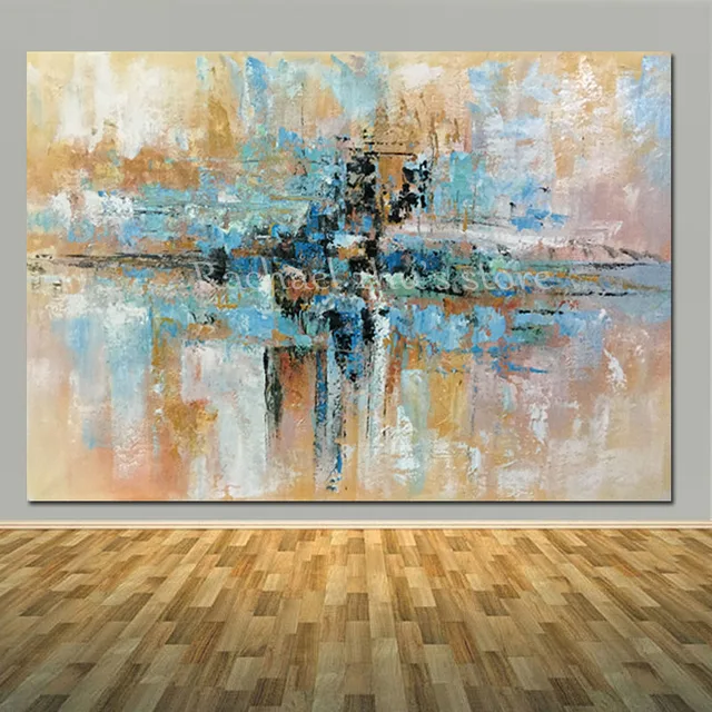 Hand Painted Modern Abstract Blue Brown Oil Painting On Canvas Hand Painted Modern Abstract Blue Brown Oil Painting On Canvas Living Room Home Wall