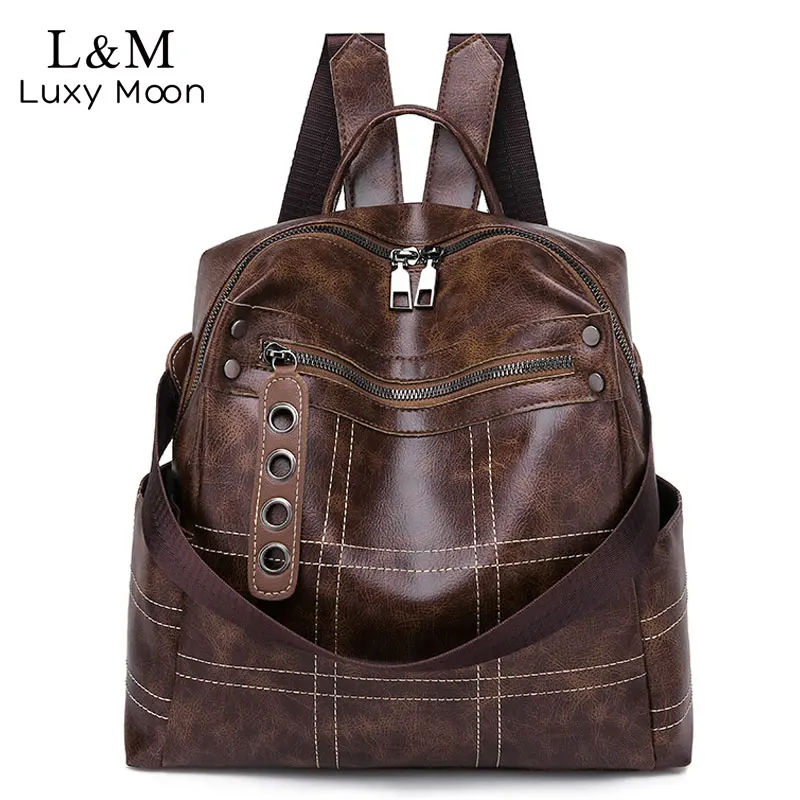Women Vintage Backpacks Multifunction High Quality Leather Backpack