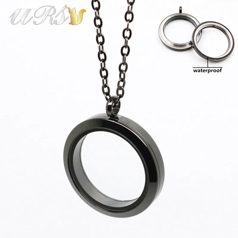 

20mm/25mm/30mm/35mm twist-off black 316L stainless steel plain living memory locket pendant with necklace