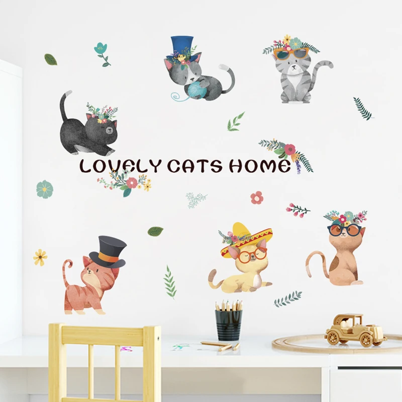 Cartoon Lovely Cats Wall Decor For Kids Room Home Decoration Animals