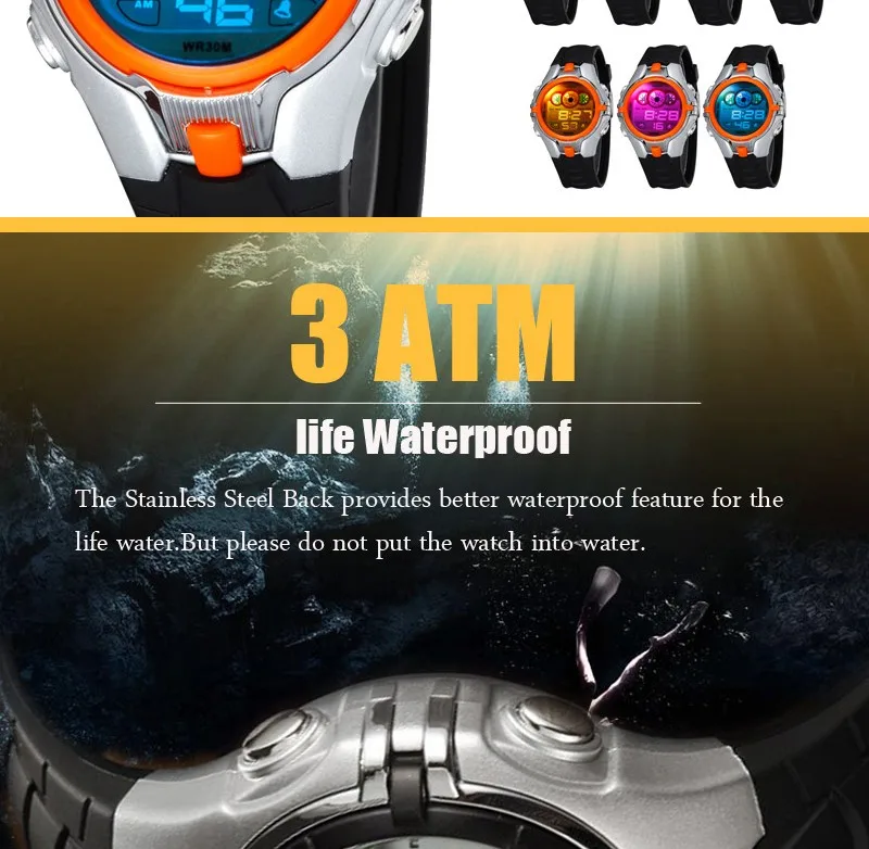 OHSEN электронные детские светодио дный цифровые многоцелевые водостойкие наручные часы на открытом воздухе спортивные часы для детей