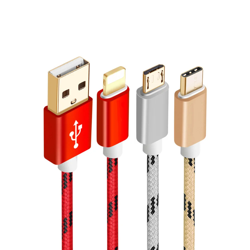 25cm/1m/2m Nylon Braided Micro USB USB Type C Cable Charging Sync Data