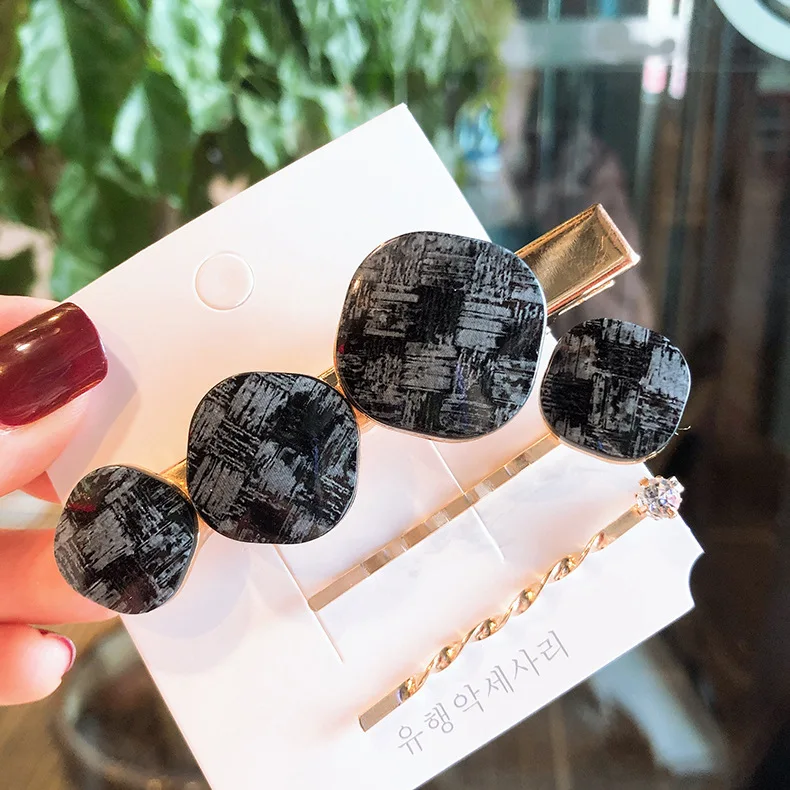 

2019 Korea Ins New Geometric Square Marble Acrylic Vintage Hair Clips Hairpins For Women Fashion Hair Accessories Jewelry Sets