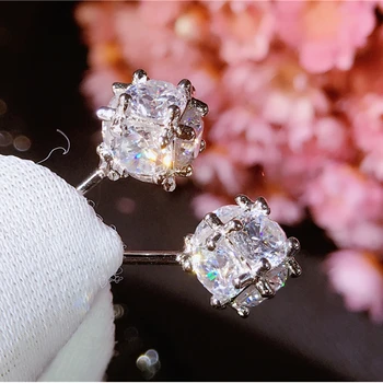 

New Cute Small 3D Round CZ Ball 6mm 925 Sterling Silver Push back Stud Earrings For Women Girls Child Kids Jewelry Top Quality