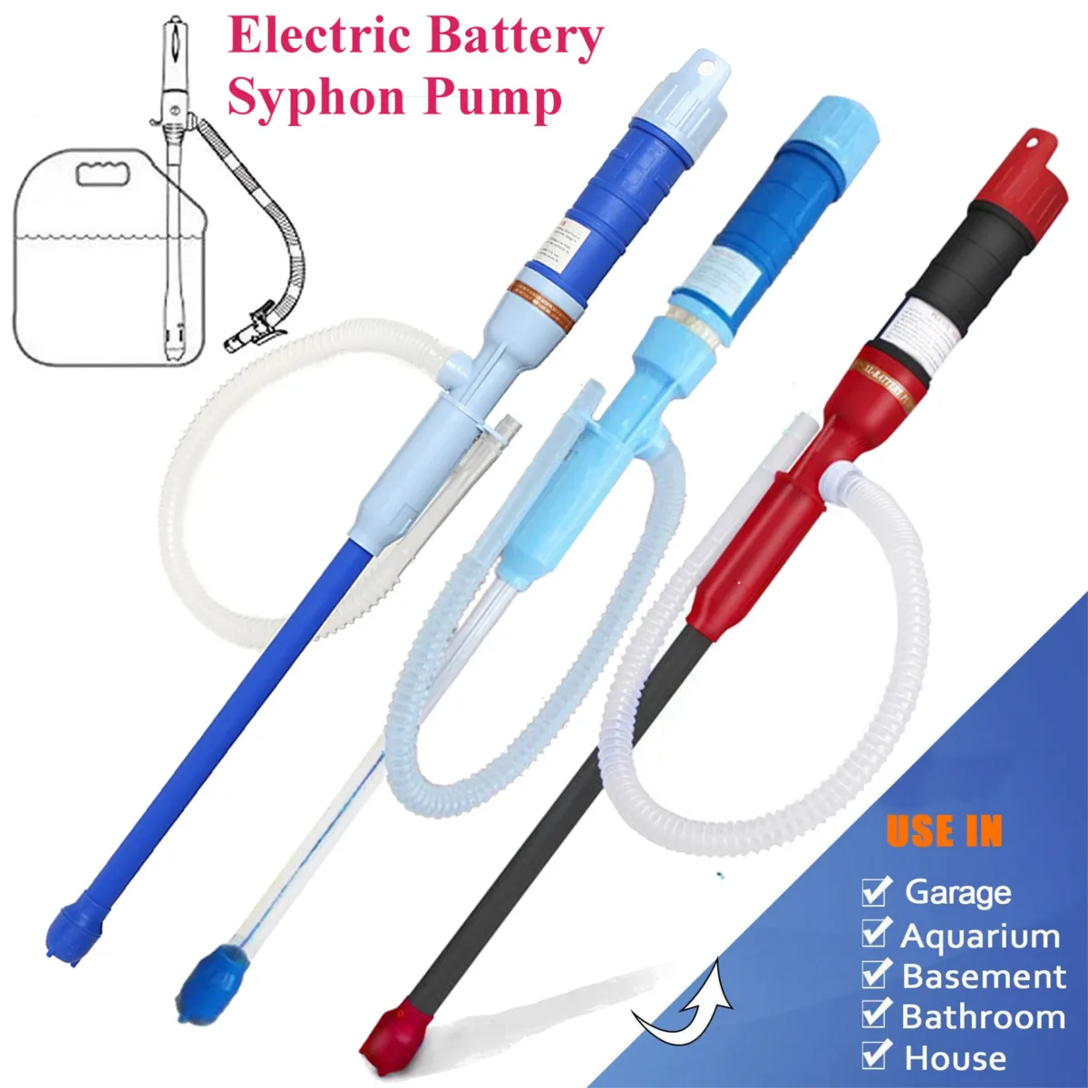 

Electric Battery Operated Liquid Transfer Pump Gas Water Oil Other Non-Corrosive Liquids Use In Garage Aquariums Basement Shop