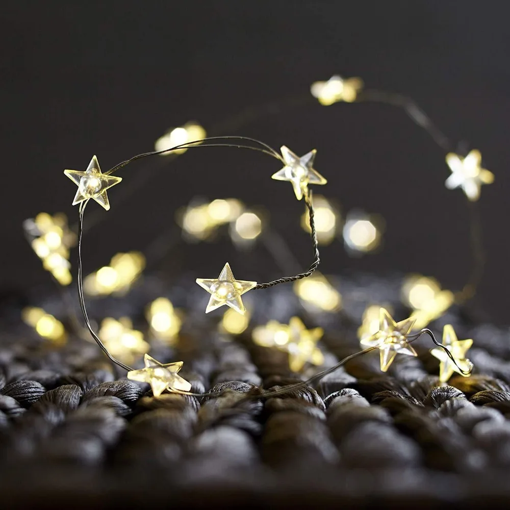 Светодиодный гирлянда на медной проволоке со звездами, светодиодный Сказочный свет, Рождественские Свадебные декоративные огни, работающий от батареи, мерцающие огни