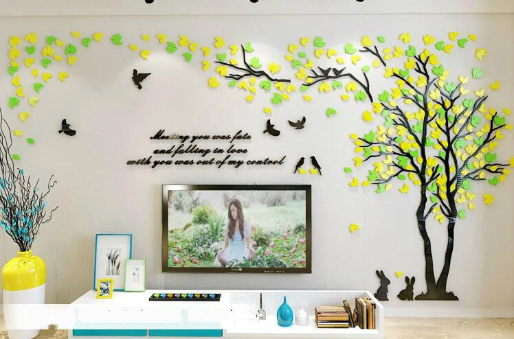 Креативная цветная 3d Наклейка на стену с изображением кролика, гостиной, дивана, телевизора, фоновая настенная теплая декоративная акриловая Наклейка на стену