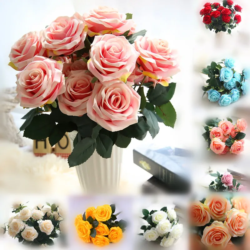

10 Heads flowers artificial Silk Rose flower Artificial Flowers wedding decoration Fake Bouquet Buch Wedding Home Party Decor