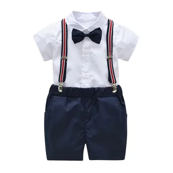 

Toddler Baby Boys Clothing Sets Short Sleeve Bow Tie Shirt + Suspenders Shorts Pants Gentleman Formal Suits 2019 Summer New