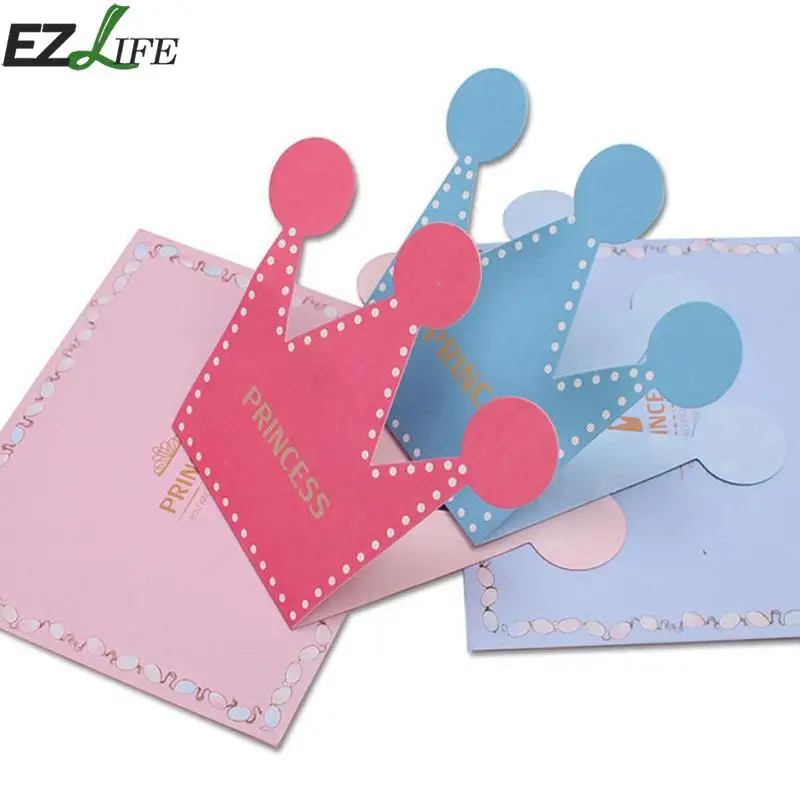  EZLIFE 10pcs Crown Greeting Card Cartoon Children's Day Prince Princess Envelope Card DIY Birthday  - 32864302701