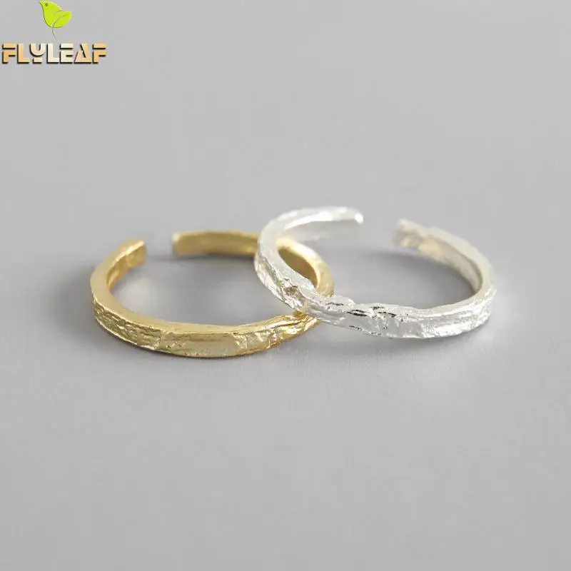 

Flyleaf Gold Foil Irregular Irregular Surface Open Ring Real 925 Sterling Silver Rings For Women Fashion Fine Jewelry Ins Style
