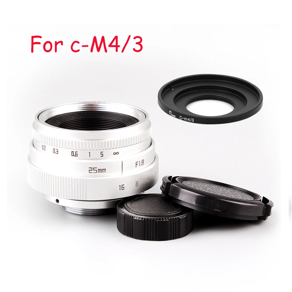 

Venes Silver 25mm f/1.8 APS-C TV Lens+Lens Hood+Macro Ring+C to camera adapter for Nikon1/M4/3 /For Pen Q/ for Fuji/ for eos