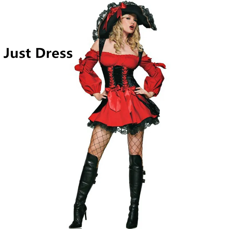 Костюм пирата из стран Карибского моря; женское платье для девочек; женская шляпа; ожерелье; Карнавальный костюм для вечеринки; детская одежда; платье для Хеллоуина - Цвет: Dress
