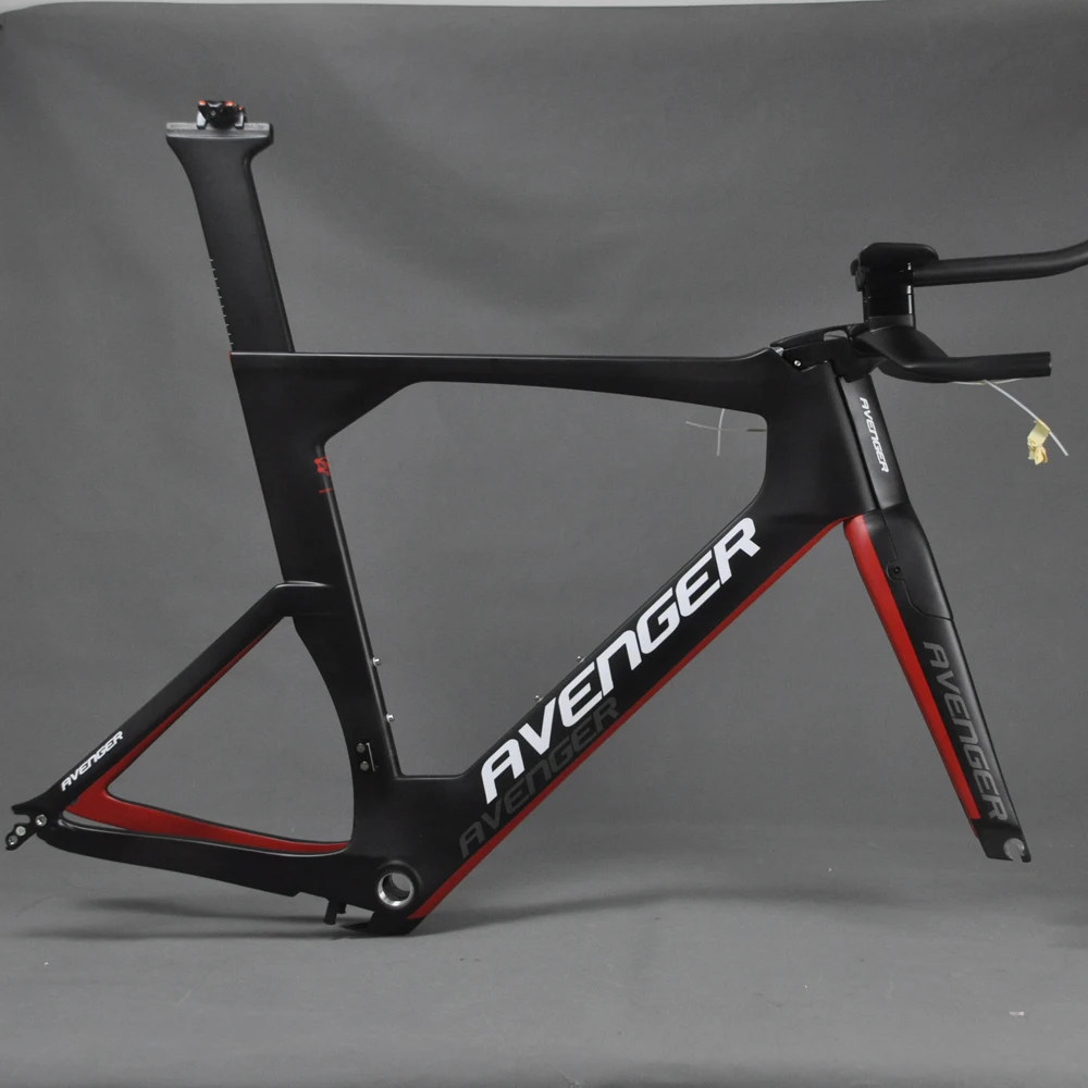 Perfect 700C Road Bike Frameset Time Trial Bicycle Triathlon Frame Black Red Painting with White AVENGER LOGO TM6 3