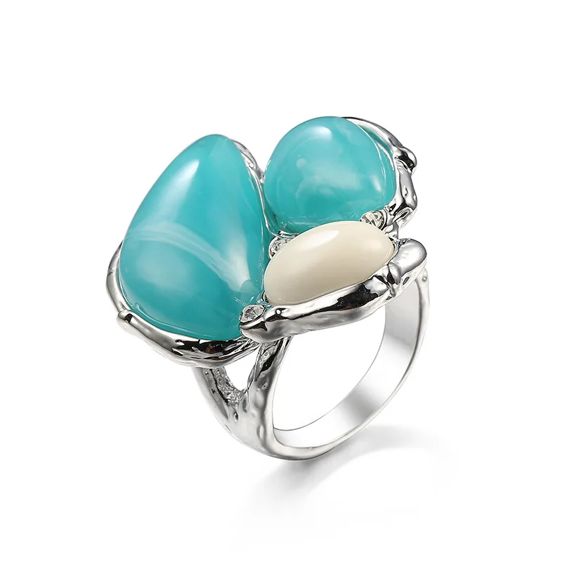 

BOHO Mystic Aqua natural stone Oval silver Rings For Women 925 jewelry Filled Large Stone Wedding Ring Female blue stone Rings