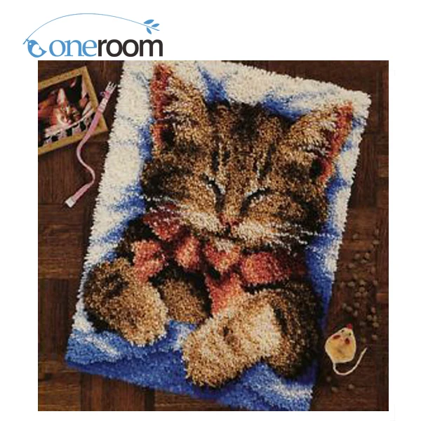Oneroom ZD483 Brown Cat Hook Rug Kit DIY Unfinished Crocheting Yarn Mat