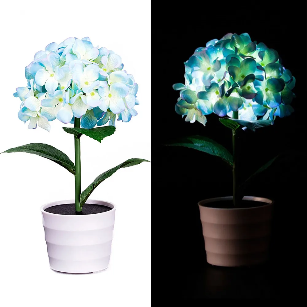 

Solar Hydrangea Flower Lights 2 LED Artificial Lily Pot Flower Bonsai LED Lamp Bedroom College Dorm Table Small Multifunctional