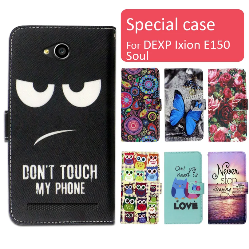 Fashion cartoon printed flip font b wallet b font leather case for DEXP Ixion E150 Soul