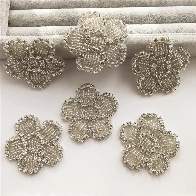 

10pcs/pack Handmade Silver Beaded Rhinestone Crystal Applique Clothes Applique Patch for Bridal Belt Wedding Dress Headpieces