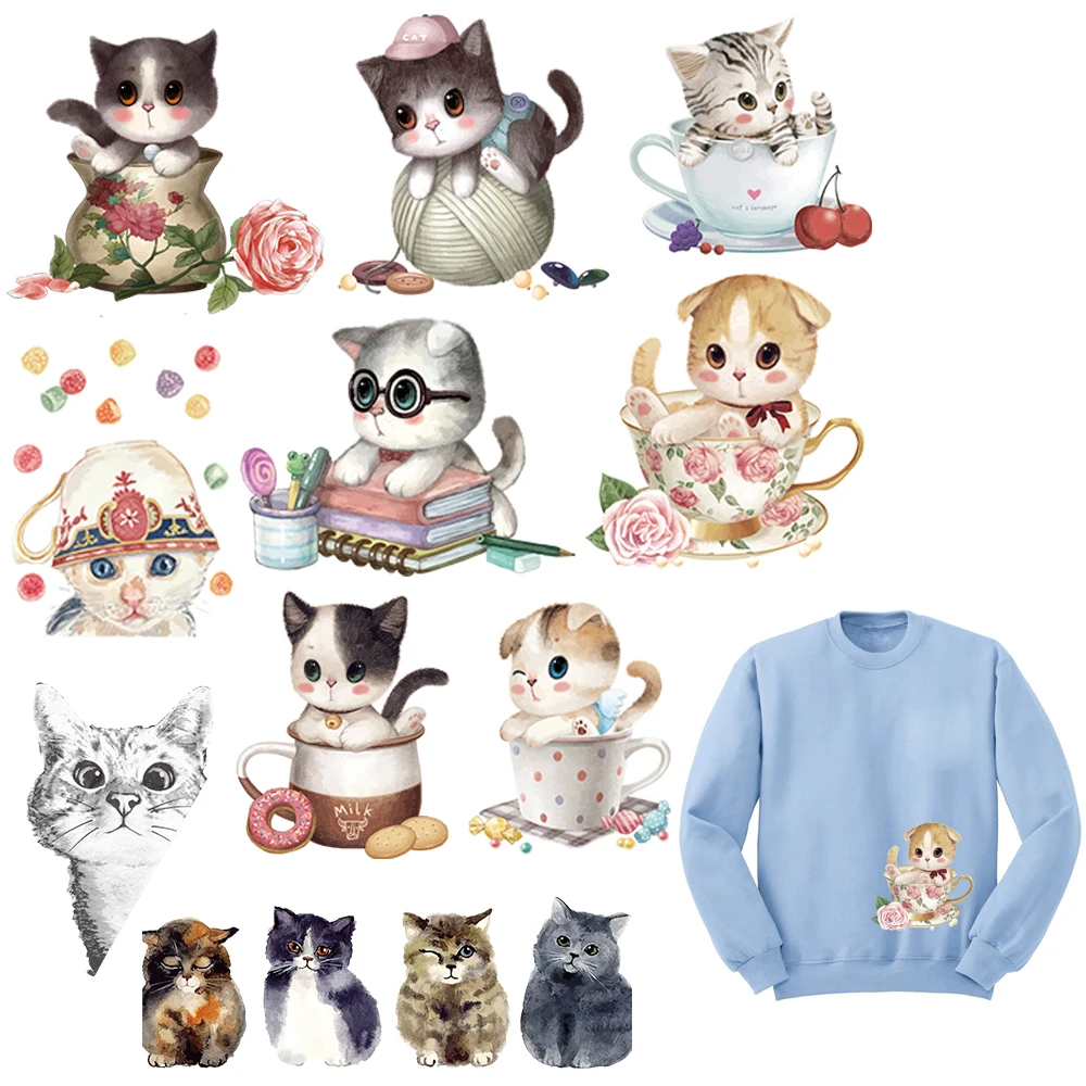 

Lovely Cat Shape Patches Heat Transfer Iron On Patch A-level Washable Clothes T-shirt Stickers Easy Print By Household Irons