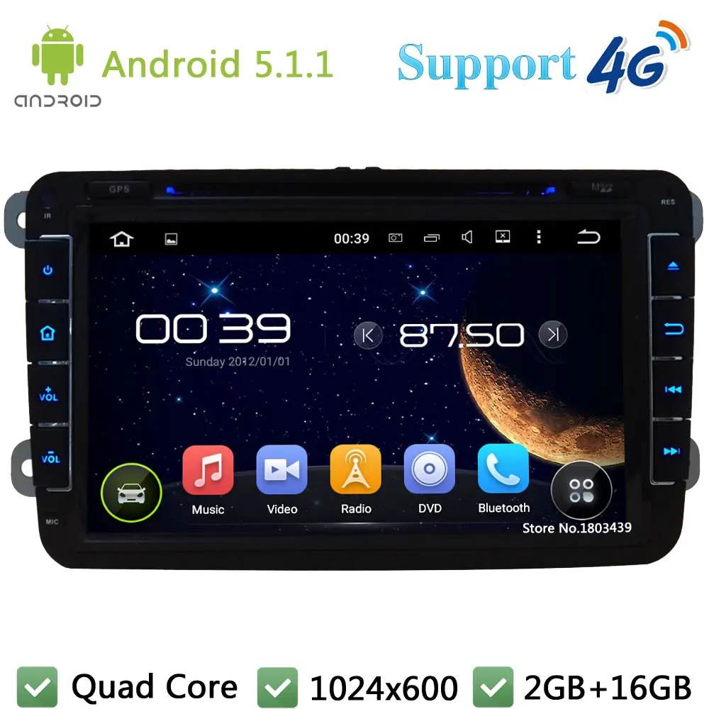 Quad Core 8 1024 600 Android 5 1 1 Car DVD Player Radio Stereo 4G DAB