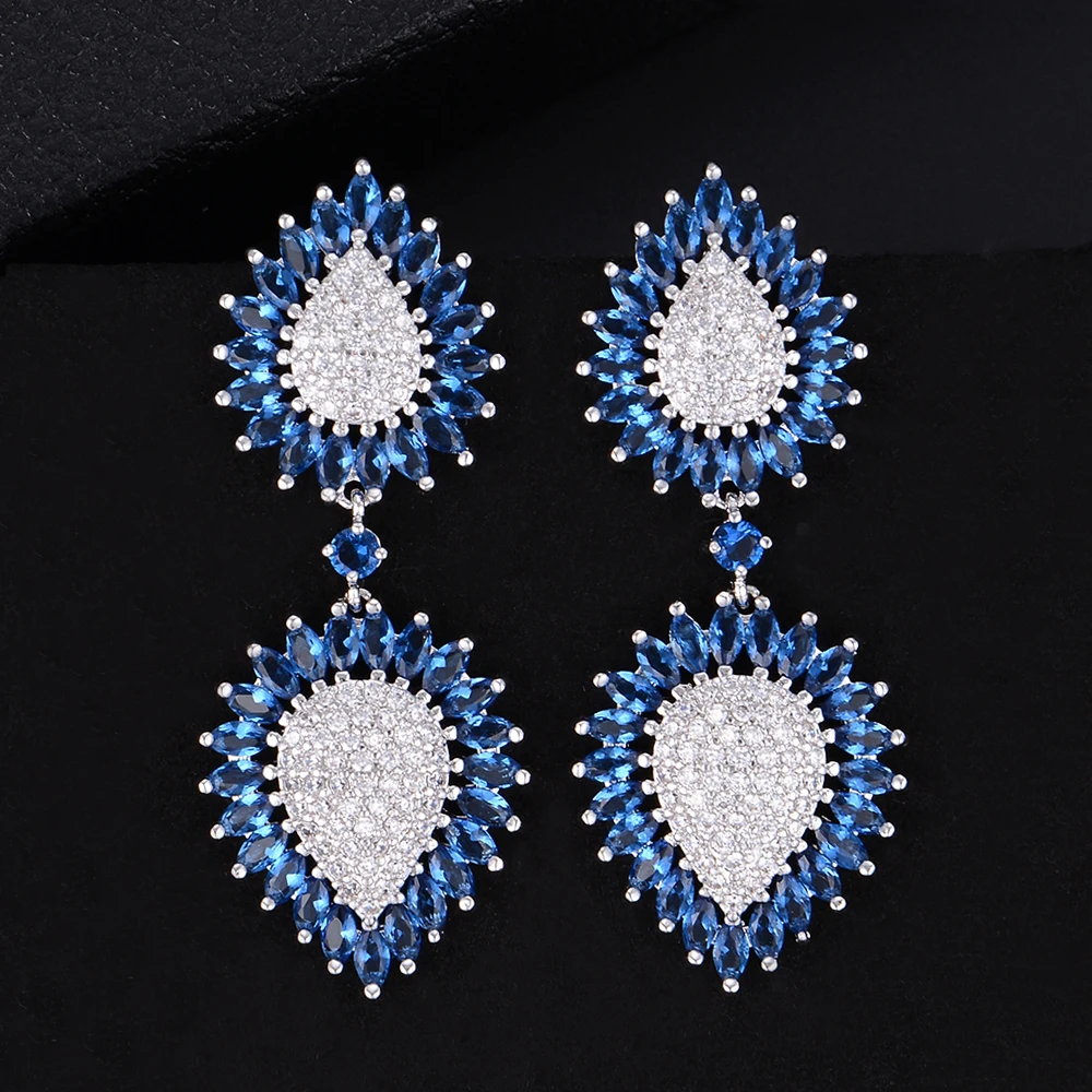 

Siscathy New Fashion Two Drop Waterdrop Earrings Elegant CZ Big Statement Earrings For Women Wedding Bridal Jewelry Accessories
