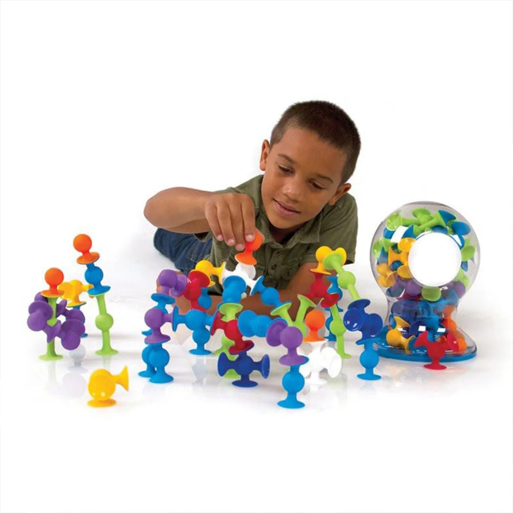 Cena 33 72PCS DIY silikonowe klocki konstruktor montowane z przyssawkami śmieszne klocki magnetyczne zabawki edukacyjne dla dzieci