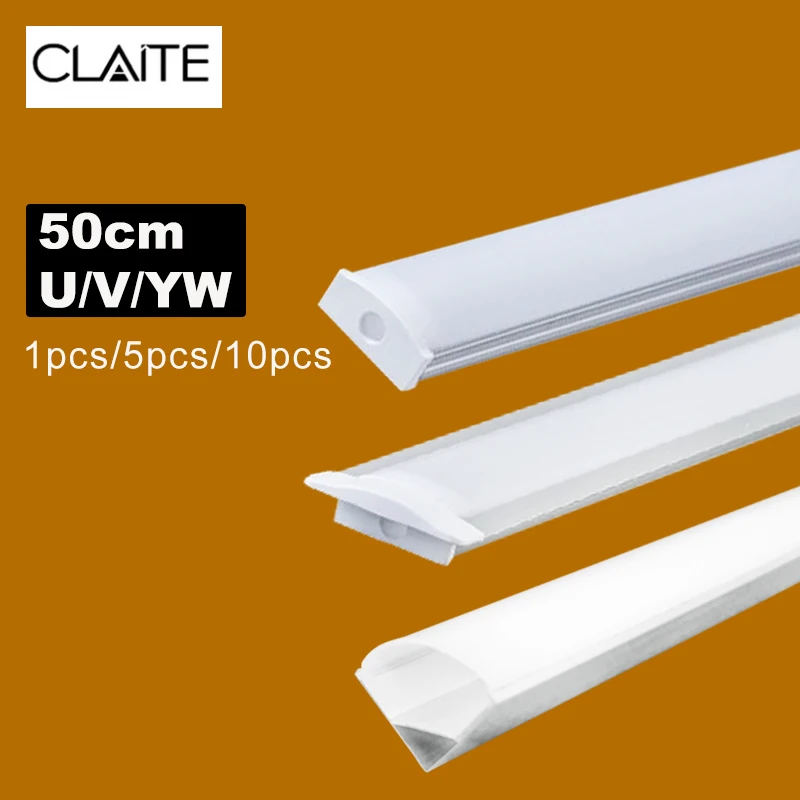 

New 1x 2x 3x U V YW Three Style 50cm Aluminium Channel Holder for LED Strip Light Bar Under Cabinet Lamp Kitchen 1.8cm Wide