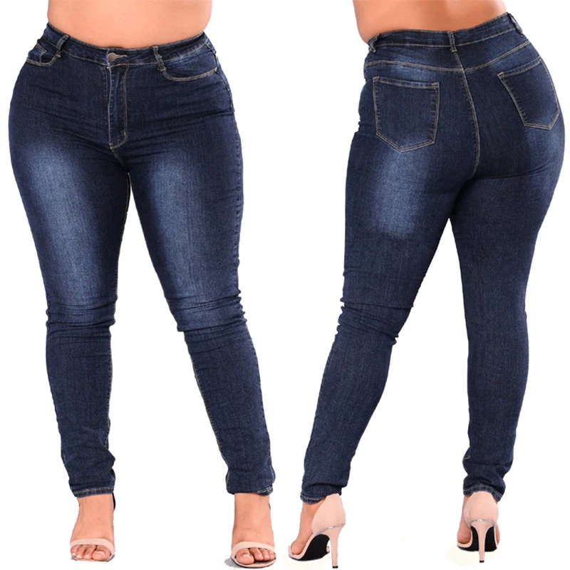 Плюс размер джинсы Для женщин Высокая Талия тощий карандаш синий женские джинсовые брюки стрейч промывают джинсы Для женщин 3XL 4XL 5XL 6XL 7XL
