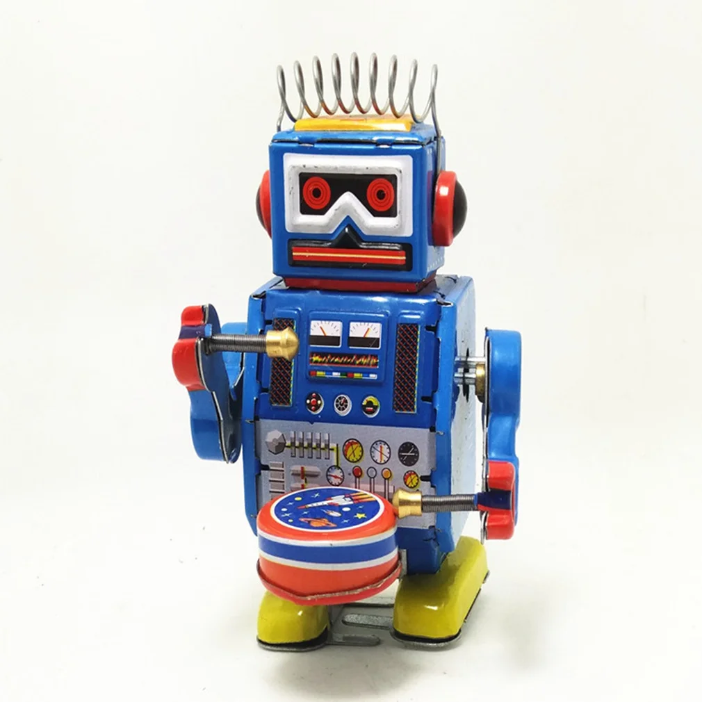 Metal Sheet Drumming Robot Wind Up Toys Bar Family Classical Ornament Grownups Adult Toys Free